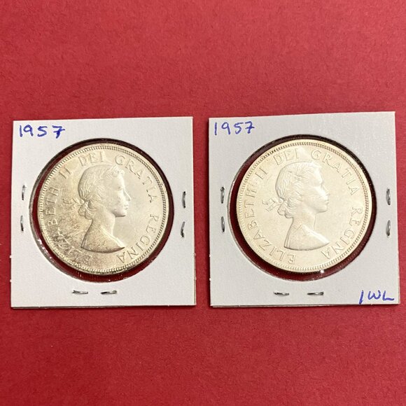 Wonderous Uncirculated Pair of 1957 Canada Silver $1 Coins! - Picture 2 of 16